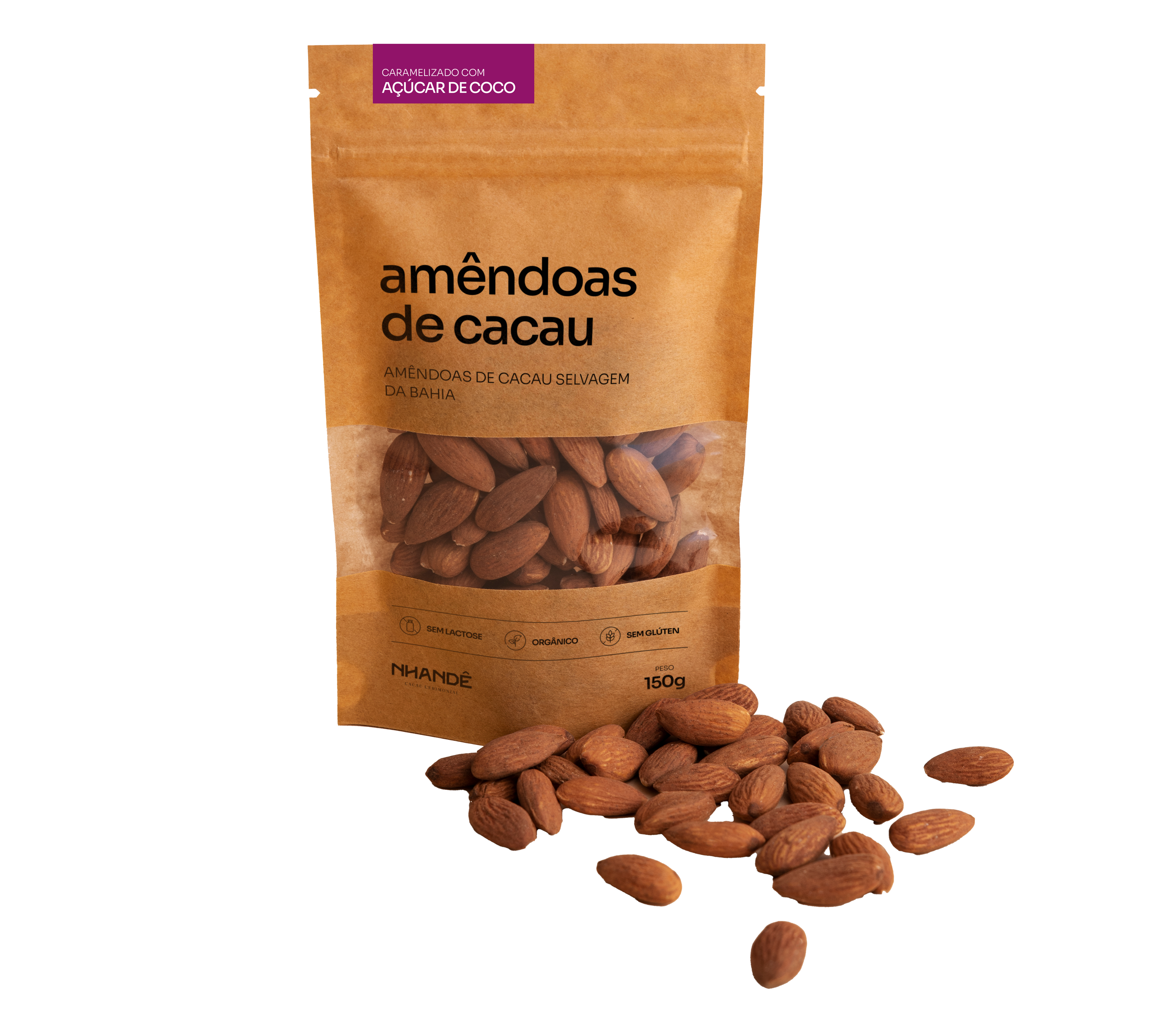 Amêndoas de Cacau Torradas e Caramelizadas com Açúcar de Coco - 150g